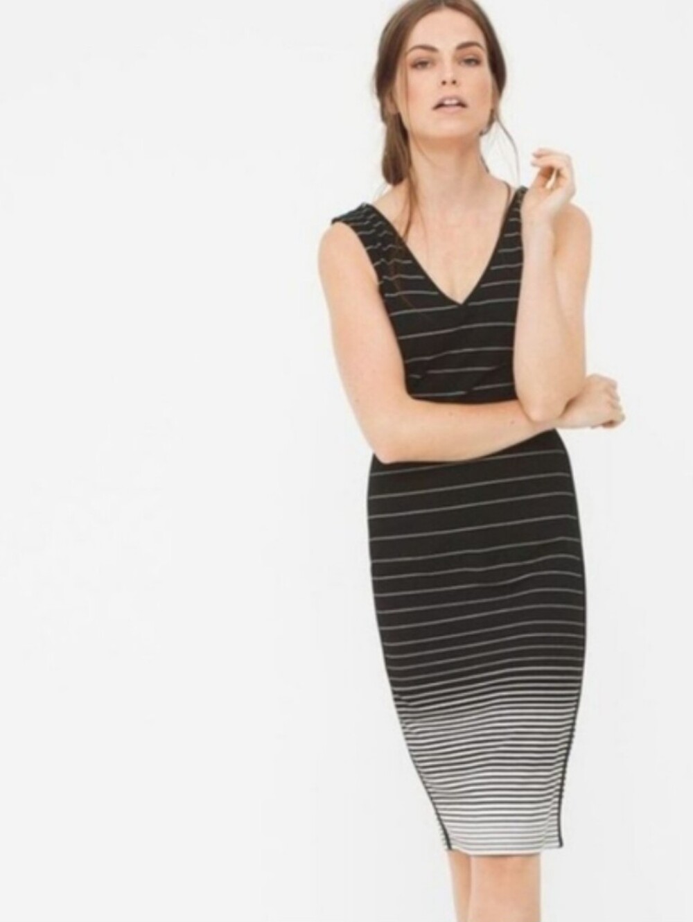 WHBM Striped Form-Fitting Sheath Dress - Black and White - Size 2